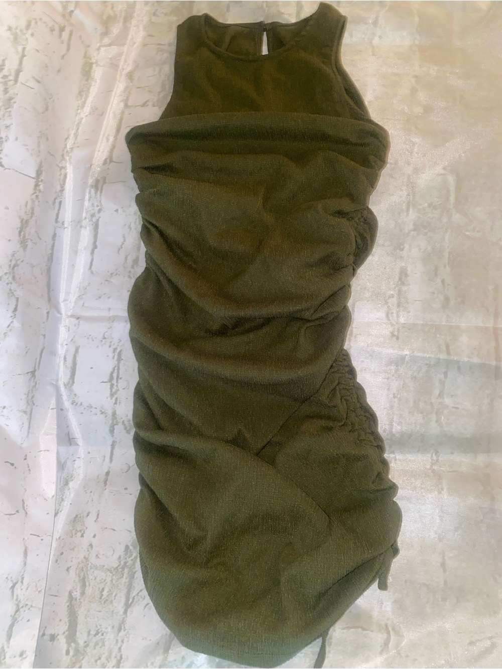 Ruched Sleeveless Tunic Top - Olive Green